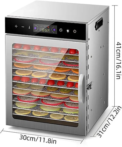 Damenzo - Voedseldroger - Droogoven - Dehydrator - 801 tot 1000W - 30 tot 90 graden - Kijkvenster - Touchscreen - 12 laags - Ingebouwde timer - RVS