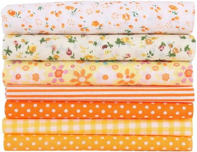 Assortiment van 7 Stukken Geel Batik Katoen Patches voor Quilten, Scrapbooking en DIY Projecten (25 x 25cm)