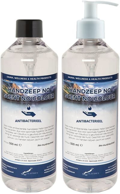 Handzeep No Scent No Colour 500 ml - set van 2 stuks - met gratis pomp - Voordeelverpakking