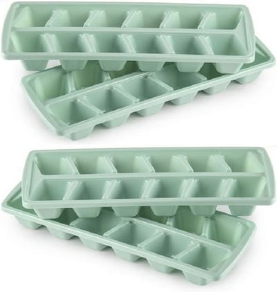 PlasticForte IJsblokjesvormen set 4x stuks met deksel - 12x ijsklontjes - kunststof - mintgroen
