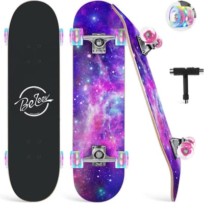 Compleet Skateboard 31x8 inch met LED Wielen voor Beginners en Gevorderden - Dubbel Kickdeck Cruiser voor Kinderen en Volwassenen