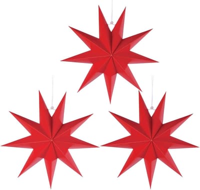 Set van 3 rode 3D papieren kerststerren, 30 cm vouwster, decoratie voor kerst, feesten en evenementen