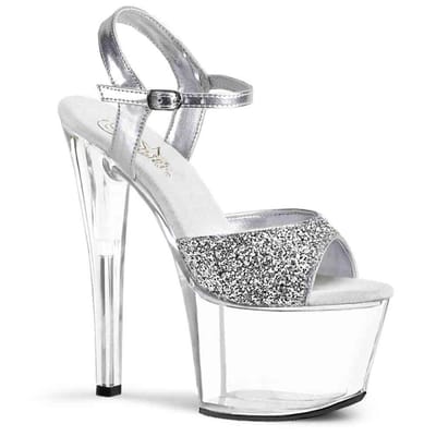 Pleaser - SKY-310 Sandaal met enkelband, Paaldans schoenen - Paaldans schoenen - 37 Shoes - Zilverkleurig/Transparant