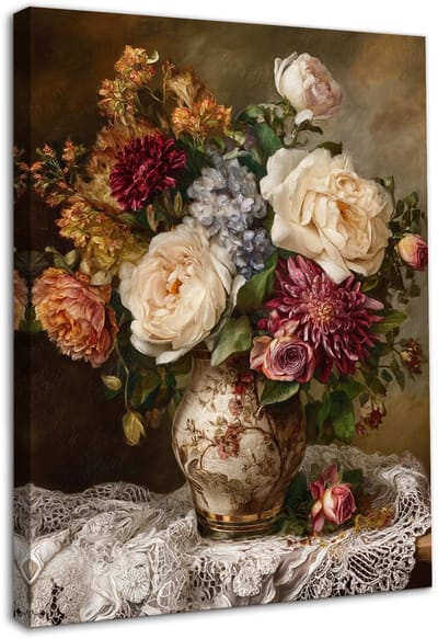 Ingelijste Klassieke Florale Wandkunst Decor, Vintage Maximalisme Bloemen in Vaas Schilderij, Retro Esthetiek Wanddruk voor Slaapkamer en Woonkamer Decor, 30x40 cm (12x16 inch)