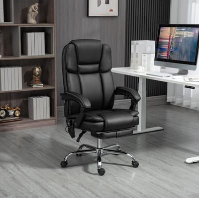Wishdor bureaustoel 66 x 67 x 118-126 cm met massage- en warmtefunctie, verstelbare rugleuning tot 135°, voetsteun, hoogteverstelbaar, zwart, kunstleer