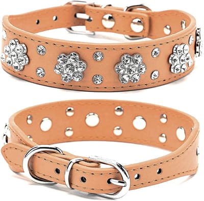 Dailygoods- Halsband Bling met Strass - Verstelbare Halsband - Faux Lederen Kraag - Hondenhalsband - Maten S/M/L - Breedte 2,5 cm - Hondhalsband