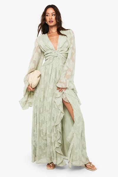 boohoo Dames Lange Gestructureerde Maxi-jurk met Uitsnijdingen | Verstandig | Maat: 36