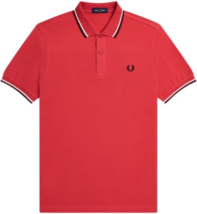 Fred Perry M3600 polo twin tipped shirt - pique - Washed Red / Snow White / Black - Maat: S