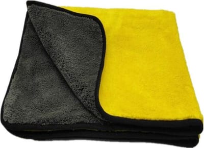 *** 2x Premium Microvezel Auto Droogdoek - 30cm x 30cm - 2 Stuks Poetsdoek - Duurzaam – geel/grijs - van Heble®***