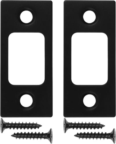 Set van 2 Deurslotplaten, 1 inch x 2-1/4 inch, 1-5/8 inch Zwarte Slotplaat, Ronde Hoek Deurplaat met 4 Schroeven, Deurbeveiliging en Reserveonderdelen