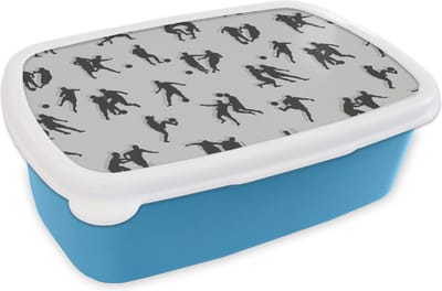 Broodtrommel Blauw - Lunchbox - Brooddoos - Sport - Voetbal - Patronen - 18x12x6 cm - Kinderen - Jongen