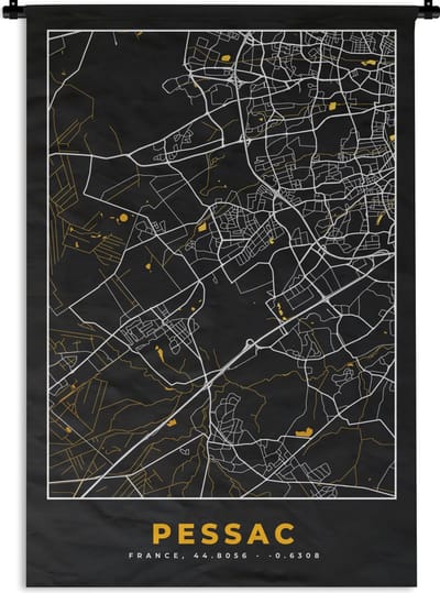 Wandkleed - Wanddoek - Plattegrond – Pessac – Stadskaart – Kaart – Frankrijk - 120x180 cm - Wandtapijt
