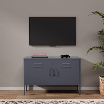 Lendo Online TV Meubel - TV kast - Dressoir voor woonkamer - Industriële Kast met verstelbare planken - Industrieel - Kasten - 100x40x65 cm (LxBxH) -Gepoedercoat staal - Metaal - Antraciet