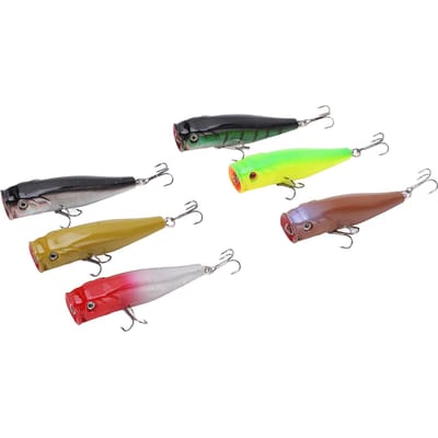 6 Stuks Simulatie Popper Vishengel Lokaas Plastic Visaas voor Zoutwater Zoetwater 6 Kleuren 8.5cm