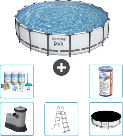 Bestway Rond Steel Pro MAX Zwembad - 549 x 122 cm - Grijs - Inclusief Pomp - Ladder - Afdekzeil Onderhoudspakket - Filter