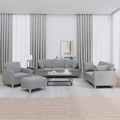 vidaXL - 4-delige - Loungeset - met - kussens - stof - lichtgrijs