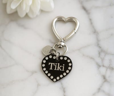 Luxe Hondenpenning Zwart Hart met Strass | Zwarte Hondenpenning met Strass steentjes | Luxe Zwarte Hart Penning | Petshop Seven