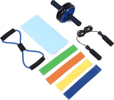 Fitness Set - Thuisgym Training - Kracht Opbouwen - Compleet Met Wiel - Diverse Onderdelen - Blauw Zwart