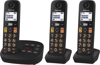 Panasonic KX-TGU133EXB, trio dect ,senioren telefoon, grote toetsen, 3 handsets, antwoordapparaat, zwart