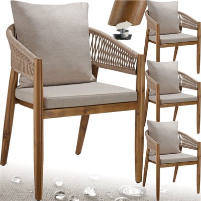 tectake® Set van 4 Tuinstoelen Manacor - Houten Tuinstoel in Rope-Design - Balkonset - Weerbestendige Buitenstoel van Gelakt Acaciahout - Zandkleur - 59 x 58 x 76,5 cm - Stoelen voor Tuin, Balkon, Terras
