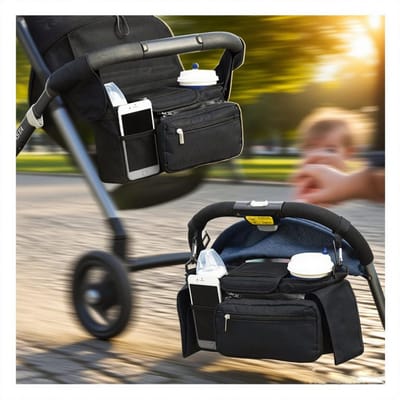 Unyqoos® Universele organiser voor kinderwagens met geïsoleerde bekerhouders en veel opbergruimte