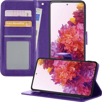 Hoesje - Met Pasjeshouder - Geschikt voor Samsung Galaxy S20 FE - Luxe Bookcase Portemonee - Flip Case - Kunstleer Book Case - Flipcase - Book Cover - Walletcase - Portemonneehoes - Telefoonhoesjes - Paars