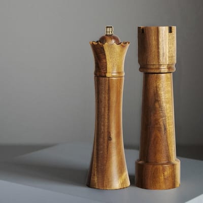 Zout- en Pepermolen Set - Hout - 20 cm - Keramisch Mechanisme - Handmatige Molens met Schaakbordontwerp