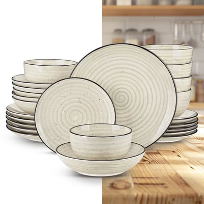 Luxe Serviesset – 24 delig – 6 persoons – Porselein - Bordenset – Dinner platen – Dessertborden - Kommen - Pastabord - Beige