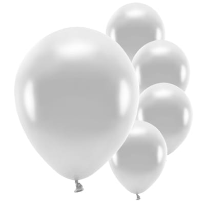 Partydeco ballonnen - 100x stuks - zilver - biologisch afbreekbaar - milieu vriendelijke feestversieringen - rond - feestartikelen