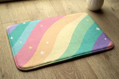 Coloray Vloerkleed voor Kinderkamer - Roze Tapijt Voor Slaapkamer - Kleurrijke Regenbooggolven Vloerkleed Voor Slaapkamer - Geel Accenten Woonkamer Tapijt - Polyester Klein Vloerkleed - 75x45 cm