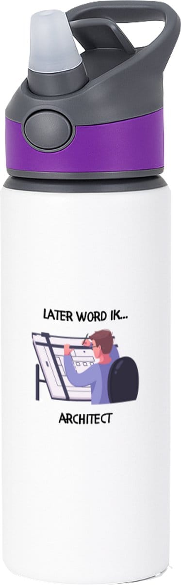 Hacebo® - Later word ik architect waterfles met rietje paars - Architect - Architecten - bouwkundige - designer - bouwmeester - water fles - 650ML