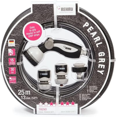 Tuinslangset 25 m - 13 mm - Grijs/Zwart, Drukvast en Flexibel