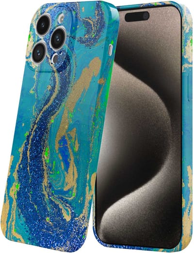 Smartphonica Telefoonhoesje Geschikt voor iPhone 15 Pro Max met Blauw Groen Goud Marmer Opdruk - Flexibel Softcase TPU - Backcover Case Blue Green Gold Marble Design geschikt voor iPhone 15 Pro Max
