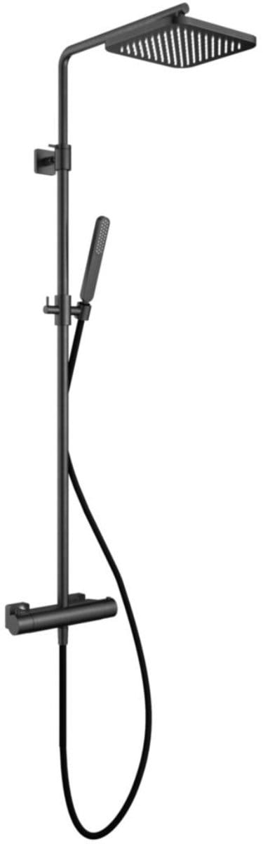 Hotbath Gal - Stortdoucheset - 220 mm Hoofddouche - 360 mm Hartafstand - Glijstang - Staafmodel Handdouche - Geborsteld Gunmetal PVD - Opbouw - 1/2 Inch Aansluiting
