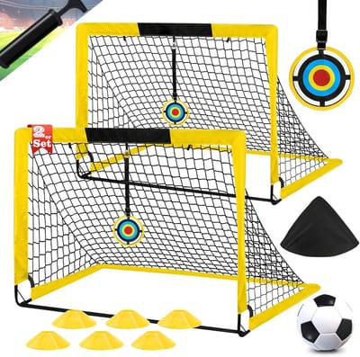 Voetbaldoel voor Kinderen - Opvouwbaar Tuindoel met Voetbal, Kegels en Draagtas - Geel - 120x90x90 cm