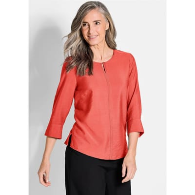 Blouse met ronde hals in viscosemix met structuur - koraalrood - Gr. 38 van Goldner Fashion