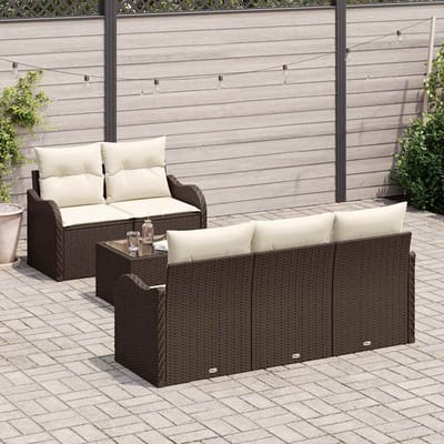 vidaXL - Tuinbank - Set - 6 - st - 5-Aantal - zitplaatsen - Bruin - en - Crème