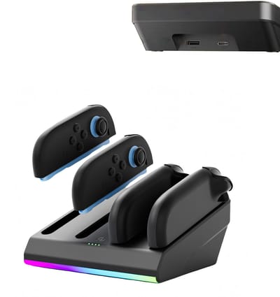 Radiant Play Joy-Con Oplaadstation voor Nintendo Switch 2 - Laadstation voor 4 Joy-Cons met LED-indicatie & RGB Verlichting - USB-C - Zwart