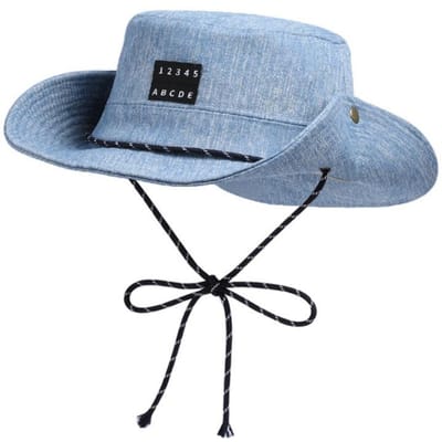 Amerikaans Alfabet Vintage Gewassen Denim Hoed Trekkoord Verstelbaar Brede Rand Vissershoed Zonbescherming Winddicht Casual Zon Hoed gray