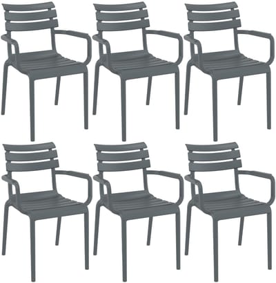 CLP Paris Set van 4 tuinstoelen - armleuningen - stapelbaar - kunststof - donkergrijs