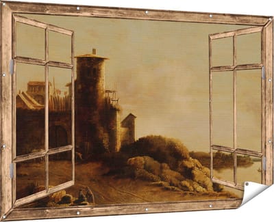 Gards Tuinposter Doorkijk Landschap - Claude de Jongh - 180x120 cm - Tuindoek - Tuindecoratie - Wanddecoratie buiten - Tuinschilderij