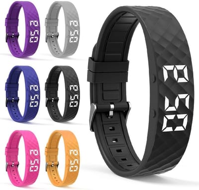 Trillingswekker met armband en stil alarm, 8 dagelijkse alarmen, drinkherinnering en medicijnherinnering voor ouderen, zwart