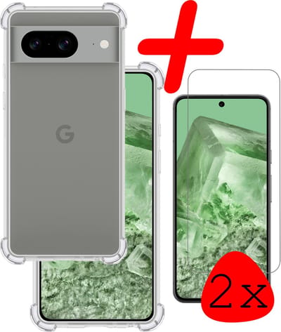 Hoesje Met Screenprotector - 2 Stuks - Geschikt voor Google Pixel 8 - Sterk & Shockproof - Siliconen Case - Back Cover - Telefoon Hoes - Shock Proof - Transparant