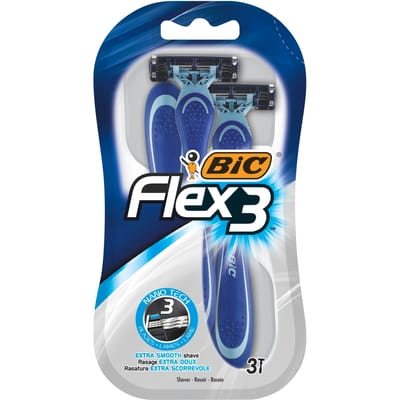 BIC Flex 3 - Wegwerp Scheermesjes - Voor Mannen - 3 Bewegende Scheerbladen - Heren Scheermes met Draaibaar Hoofd - 3 stuks