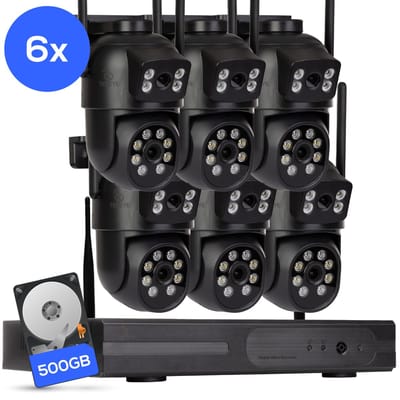 Teceye Dual Beveiligingscamera Buiten met Recorder - Draadloze Buitencamera - 6 Camera - 500GB Opslag