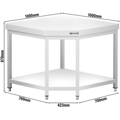 GGM Gastro Edelstahl Eckarbeitstisch PREMIUM - 1000x700mm - mit Grundboden Zilver