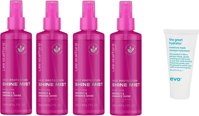 4 x Lee Stafford - Original Heat Protection Shine Mist - Spray voor Hittebescherming - 200 ml + WILLEKEURIG Travel Size