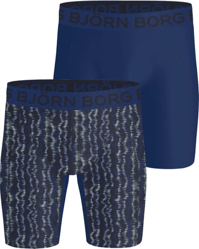 Björn Borg Sports Lightweight Long Boxers - microfiber heren boxers extra lange pijpen (2-pack) - donkerblauw - print