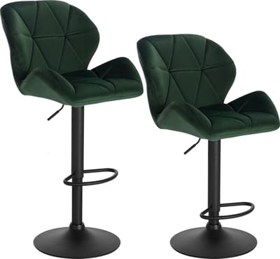 BukkitBow - Luxe Barkrukken Velvet Met Rugleuning en Mini Armleuning - Draaibaar en met Voetensteun - (60 - 82CM Zithoogte) - Donker Groen