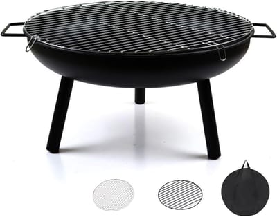Buitenhaard Metaal - Vuurkorf XL - Gezellige Avonden - Met Grillrooster - 43cm Diameter - Zwart